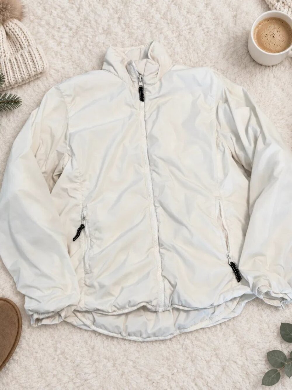 Lands' End White Puffer Jacket Full Zip Size S 6-8 Insulated